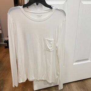American Eagle Outfitters Women's White Long Sleeve Top with Pocket